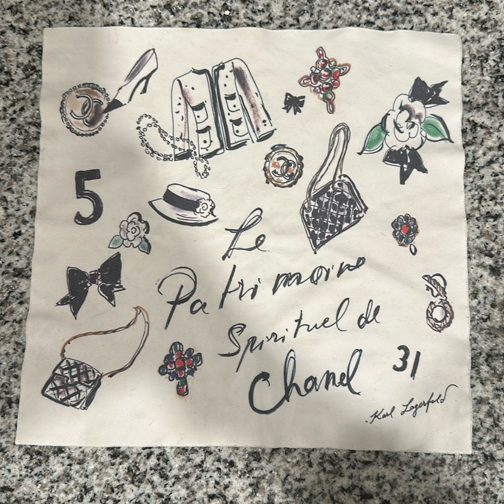 CHANEL & Karl Lagerfeld Collectors Signature Print Glasses Cleaning Cloth Scarf